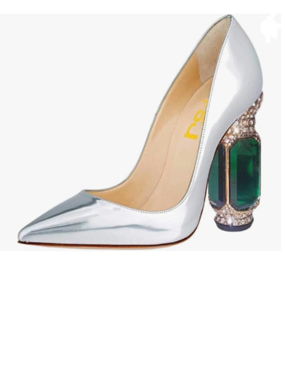 FSJ Silver Bridal Pointed Toe Chunky High Heel Crystal Pump Slip on Wedding Shoe